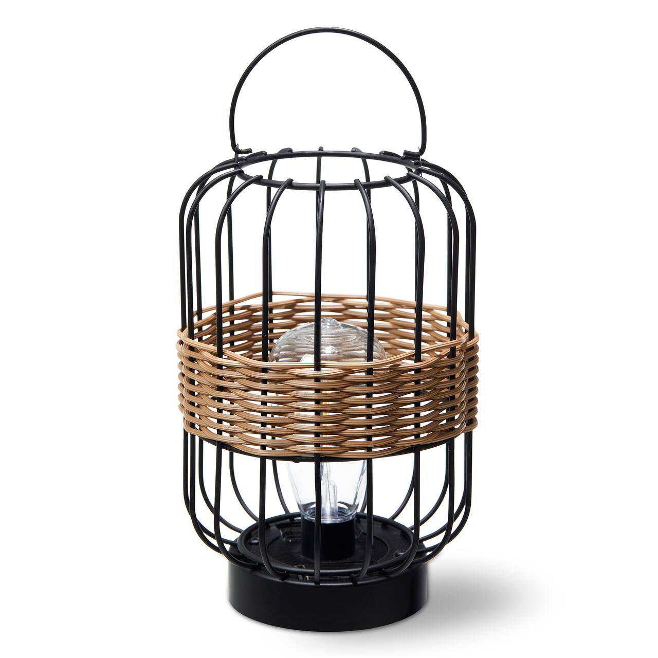 Glitzhome® 11.75" Metal Wire Faux Rattan Solar Powered Outdoor Lantern